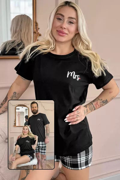 Black Mrs. Shorts Lover Family Pajamas - Women's Set