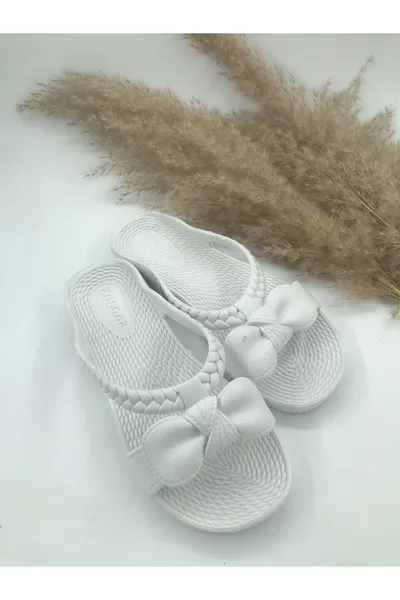 Chaussons de plage, balcon, jardin, terrasse et salle de bain pour femme avec nœud antidérapants