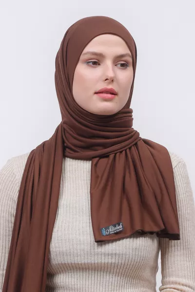 Памучен шал с ислямски покритие в шоколадов цвят