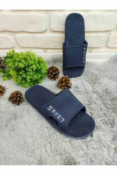 - نعال مقاومة للانزلاق باللونين الأزرق الداكن والرمادي للحمام والشرفة والمسبح والبحر والشاطئ