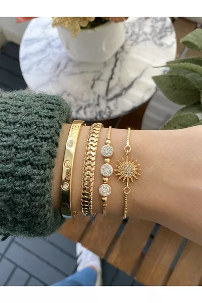 سوار نسائي مصقول بالذهب مع أحجار الزركون مجموعة من 4 قطع