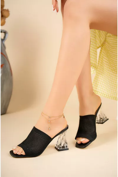 Sandali da donna in maglia traforata con tacco trasparente curvo (Consigliamo di prendere una taglia in più, vestibilità stretta)