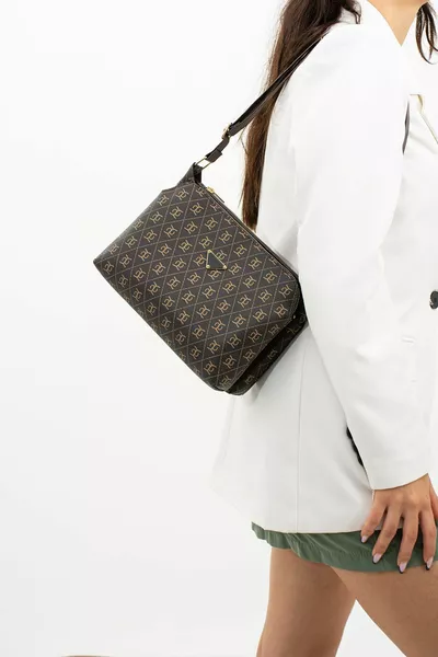 Acı Kahve Desenli Üç Bölmeli Omuz Çapraz Askılı Kaliteli Çanta