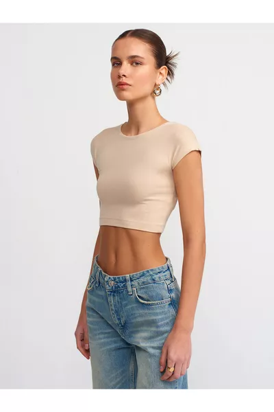  Cotton and Modal Blend Crop Top-Light Beige