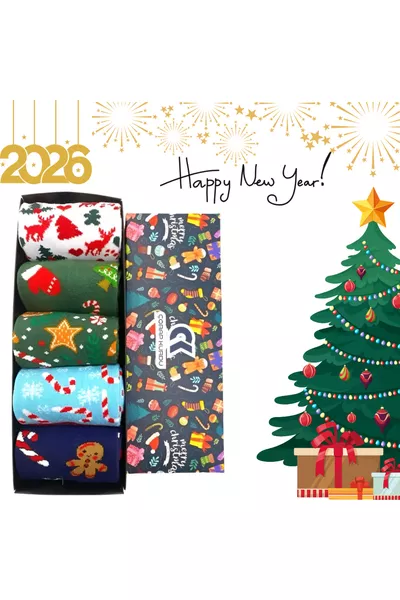 5-Piece Christmas Patterned Boxed Sock Set