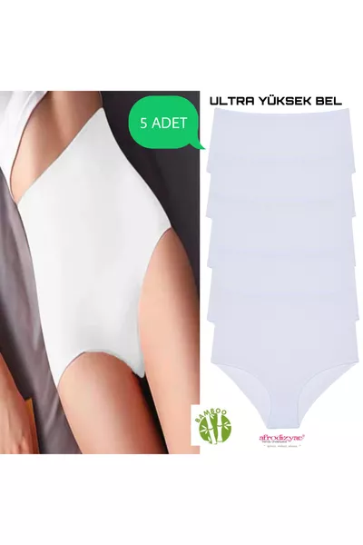 5er-Pack Ultra Hoher Bund Weißer Bambus Slip (EXTRA WEICH UND ELASTISCH)