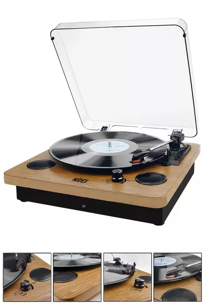 x Charging Bluetooth Aux Needle Included Speaker Turntable Record Player Wooden