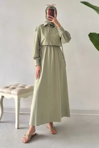 فستان ملابس محتشمة نسائية مع بوليرو - أخضر مائي