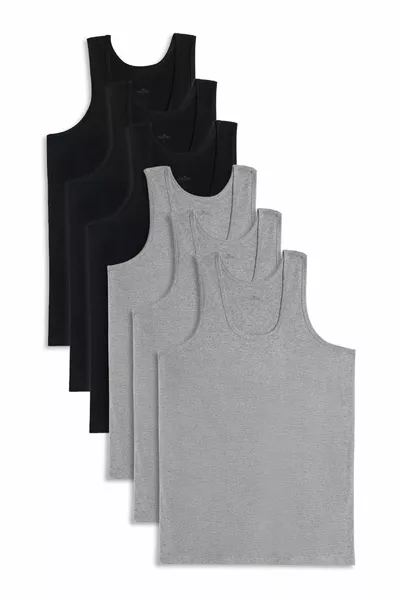 Pacco da 6 Canotte da uomo in cotone a manica corta, nero-grigio, taglio normale, vestibilità standard