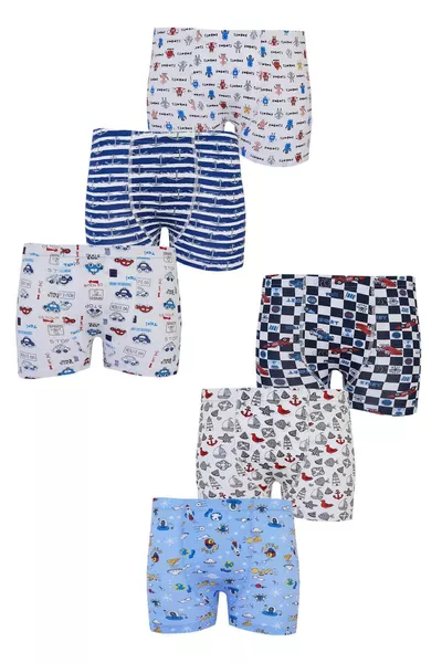 6-Pack Boys' Colorful Cotton Boxer Shorts with Printed Patterns, Comfortable