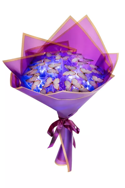 Lila Schmetterlingsstrauß mit LED-Lichtern, dekoratives Konzeptgeschenk für Mutter, Geliebte, Freundin