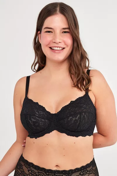 Black Plus Size Lace Jasmine Supportive Underwire Bra
