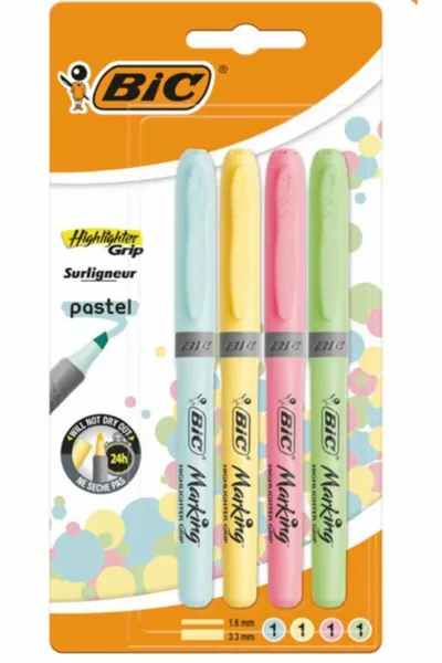 Флуоресцентные маркеры Markıng Highlighter Grip пастельные цвета, набор из 4 шт.