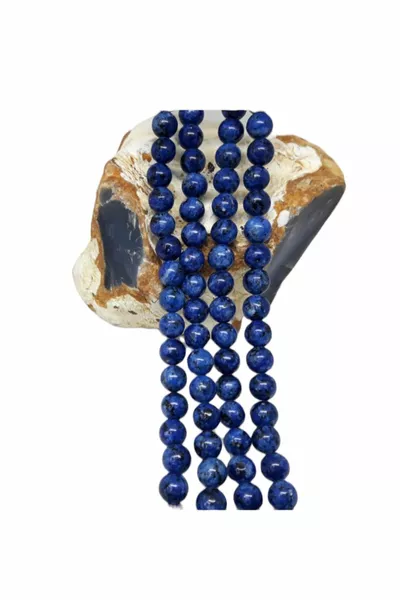 Натурален камък Лапис Лазули с жилки, серия 8 мм