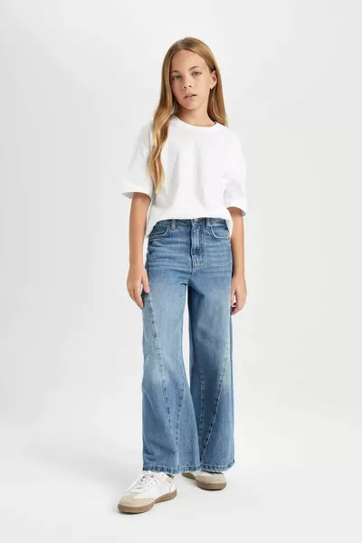 Girls' Wide Leg Cargo Pocket Loose Fit Jeans au