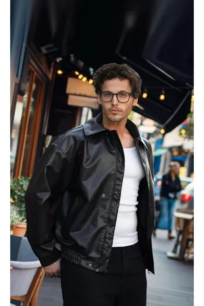 سترة بومبر جلدية كبيرة الحجم بأناقة المال القديم للجنسين