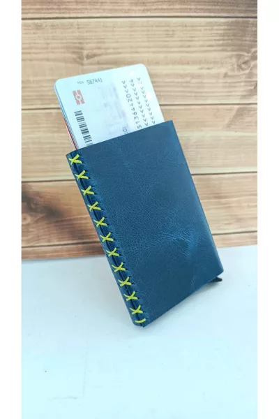 محفظة بطاقات من الجلد الطبيعي مع آلية، هدية مخصصة لشخص عزيز من فنربخشة