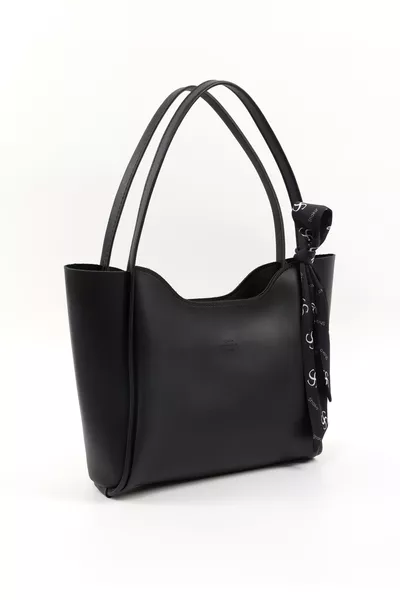 حقيبة يد وكتف وساعد سوداء  من الجلد الصناعي بسحّاب وقسم واحد مع وشاح هدية