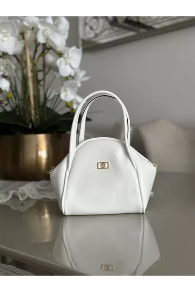 حقيبة يد وكتف نسائية من الجلد الصناعي الأبيض