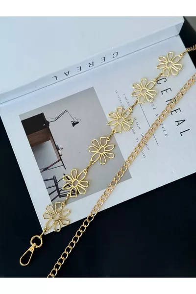 Женский пояс с цепочкой для талии, платья, брюки и юбки с золотыми цветочными деталями