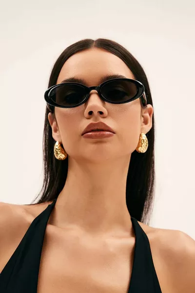 نظارات شمسية عيون القط السوداء طراز كلاسيكي بيضاوي