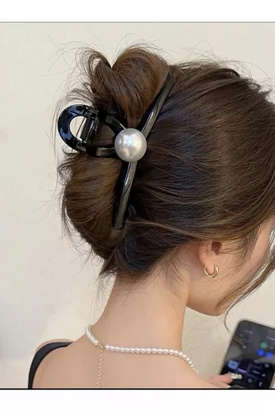 مشبك شعر بمشبك لؤلؤي أسود سم