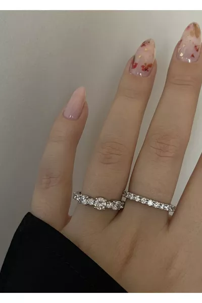 Lie Silver Color Zircon Stone 2-Piece Ring