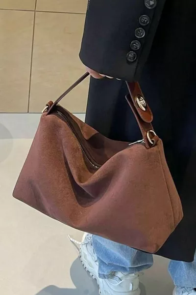 Sac à main et sac à épaule en suède de couleur café amer importé