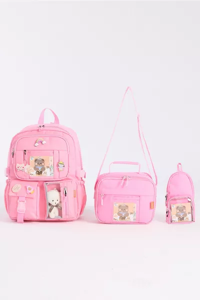 Zaino per bambina stile coreano set da 3 pezzi con astuccio e borsa per il pranzo