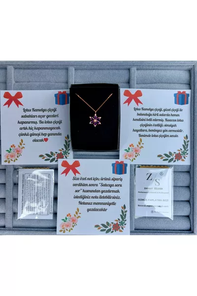 قلادة زهرة اللوتس الكاميليا مرصعة بحجر الجمشت ومطلية بالروز من الفضة الإسترلينية عيار  بسلسلة