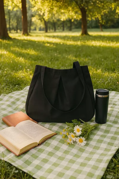 حقيبة نسائية سوداء متعددة الأغراض عالية الجودة كبيرة الحجم من القماش، بحجم متوسط، يمكن حملها باليد أو على الكتف