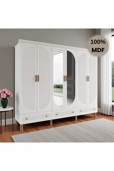 خزانة ملابس MDF من كوميت سالي مع 6 أبواب ومرآة ودرج