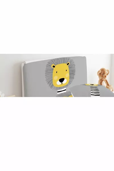 Bed Base Headboard Cover Gray Background Cute Lion