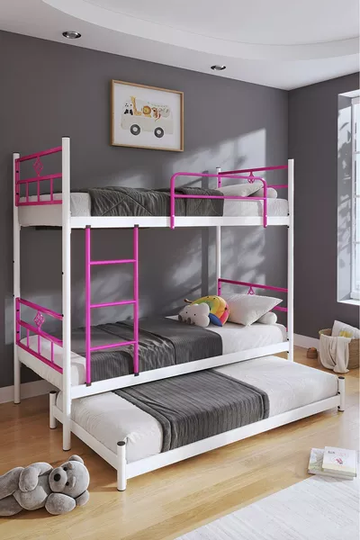 سرير بطابقين معدني وردي غامق مناسب لثلاثة أشخاص من كوستا يافرولو