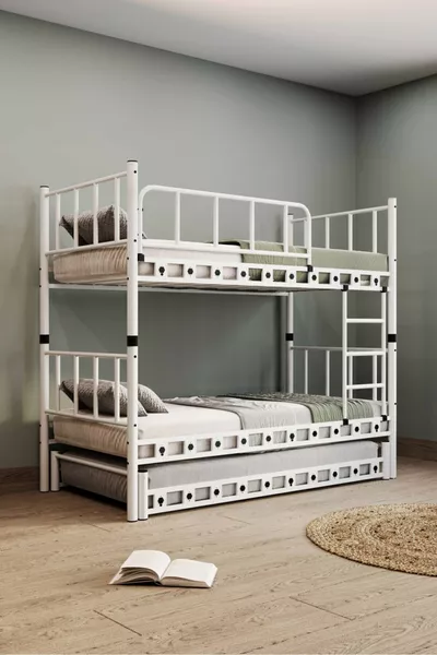 Argimo Бельгийская кровать-чердак и кровать для детской комнаты с белым металлом, см