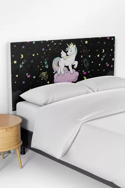 غطاء رأس سرير غرفة أطفال بنقشة يونيكورن سوداء