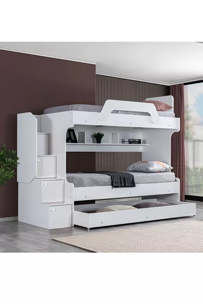 Bunk Bed, İnci Yavrulu Bunk Bed 3-Piece White