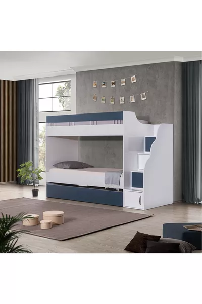 سرير طابقين، سرير طابقين بألوان أبيض وأزرق فاتح