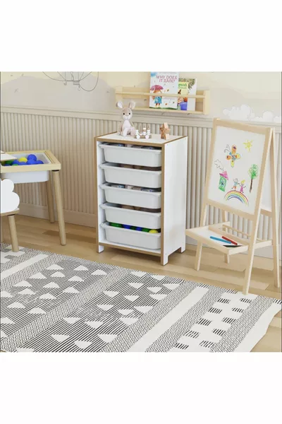 Armoire à Jouets à 5 Paniers - Armoire à Jouets Polyvalente (MDF)