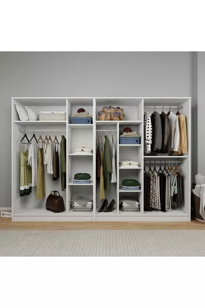 خزانة ملابس سلسلة كارديلين بيضاء بسبعة أبواب وعشرة رفوف - ارتفاع  سم - مجموعة خزانة