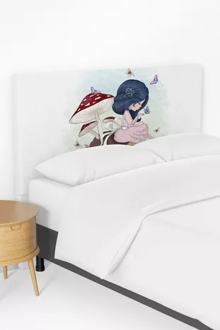 Mushroom and Princess Patterned Bed Base Headboard Cover