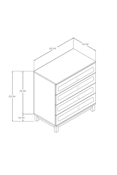 Desa 4 Schubladen Kommode mit Membranfront und teleskopischen Schienen (MDF-Profilfüße) Korb - Weiß