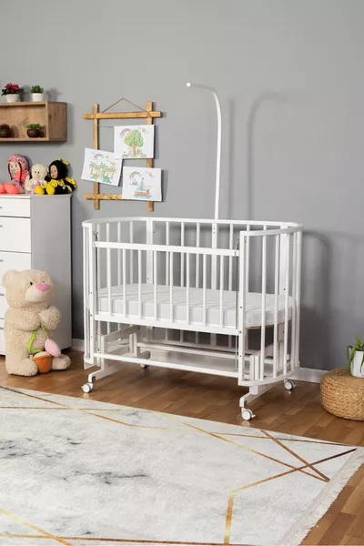 Дървена люлка с кошара до майката, люлееща се бебешка кошара, единично легло без комплект с колела