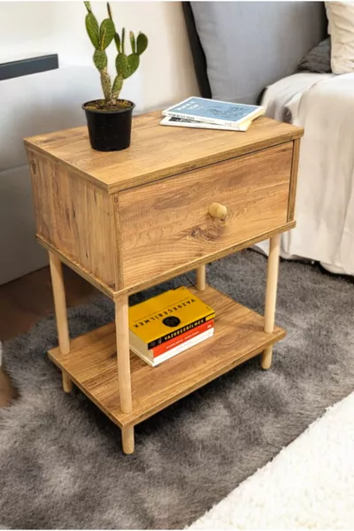 طاولة جانبية عصرية بسرير مع رف وغطاء قابل للطي ومنظم رأس السرير خشبية الأرجل