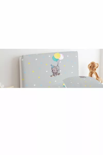 Bed Base Headboard Cover Elephant Colored Balloons and Stars