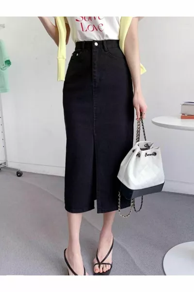 GONNA Gonna in denim nero Controparte lunga con fessura