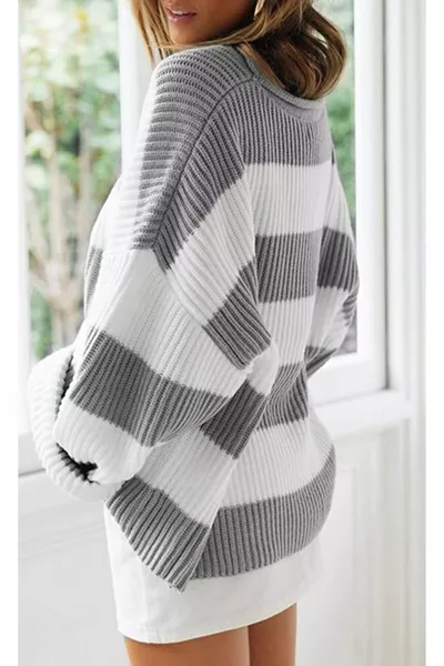 Pull chemisier en tricot Thessalonique à rayures blanches