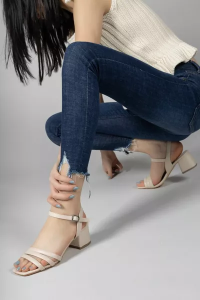 Beige Women's Heeled Sandals 