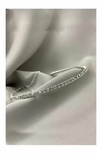 Women's Rhinestone Choker Silver Necklace