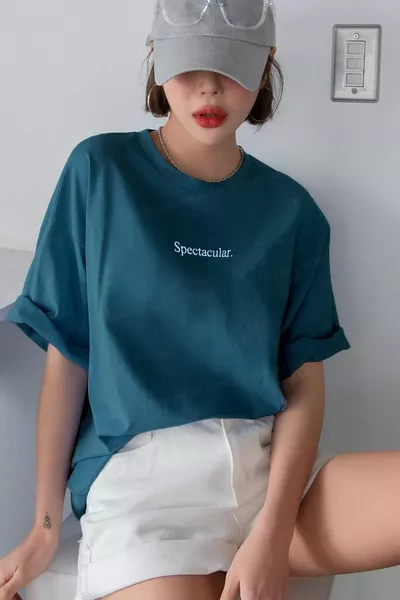 Spektakuläres petrolgrünes Oversize-T-Shirt Shaas Boyfriend für Damen